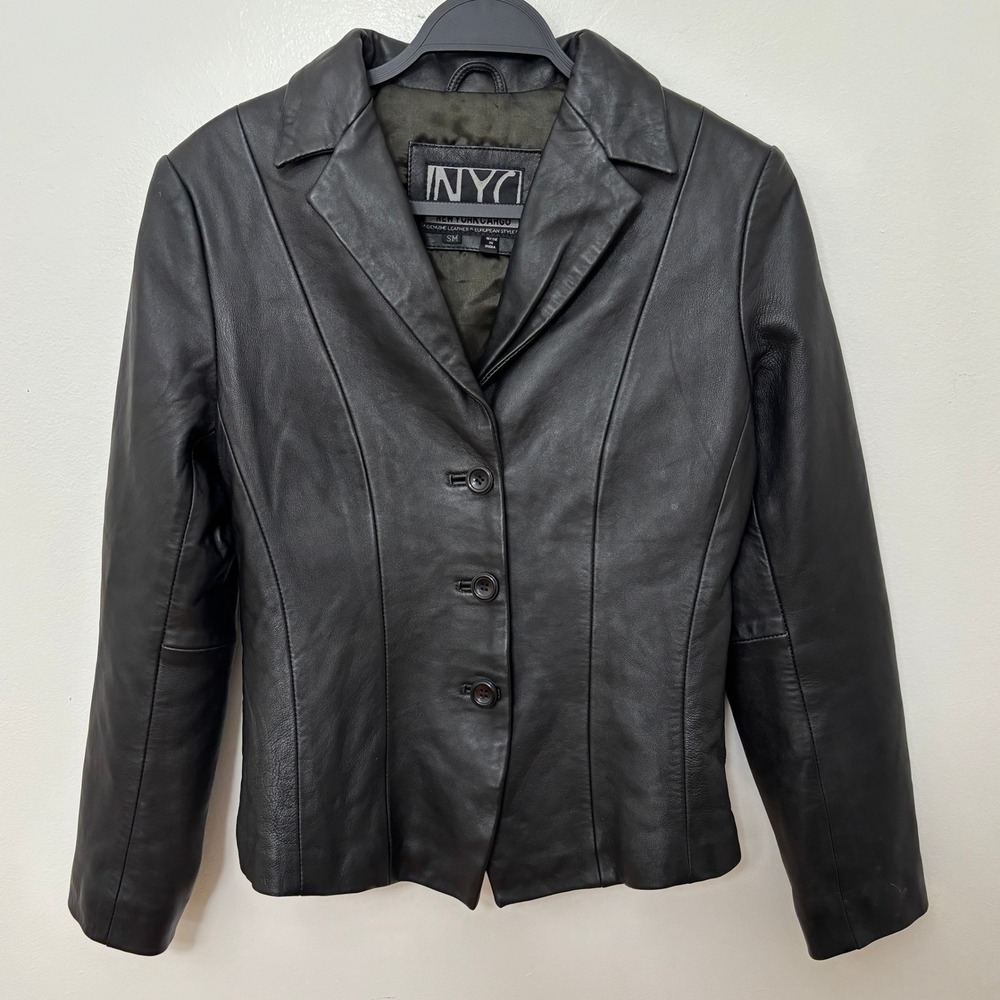 Vtg Black Leather Blazer Womens Sz S Jacket Biker Goth Grunge Baddie Western Y2K